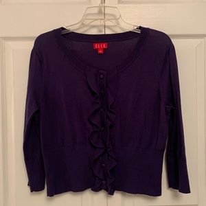 🌷ELLE Navy Blue Cardigan Sweater with Ruffle Details Cropped